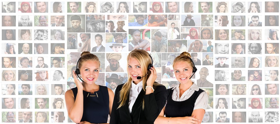 three female call center assistants three female call center assistants