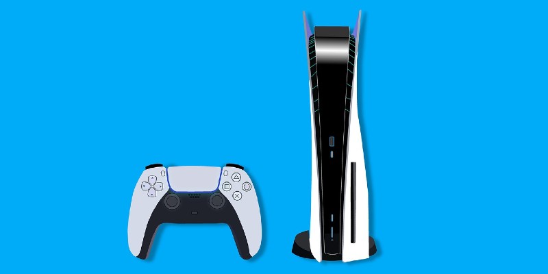 En Playstation 5-konsoll og kontroll En Playstation 5-konsoll og kontroll