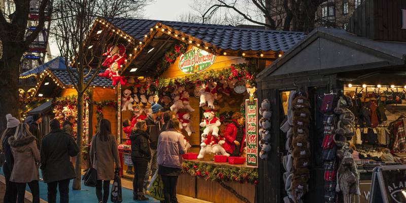 Christmas market stalls